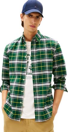 Tommy Hilfiger Mens Brushed Oxford Check Regular Fit Shirt, Green (Ornamental Green/Check), M