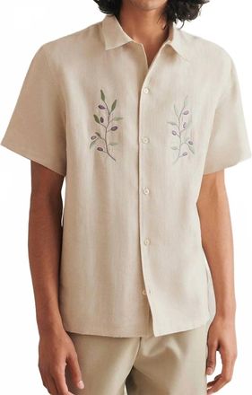 De Bonne Facture Camp Collar Embroidered Shirt In Olive Branch