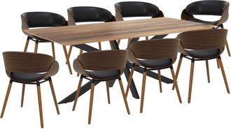 Rendez-Vous Déco Mesa y sillas para 8 personas de cuero sintético negro y madera