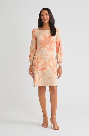 Misook Floral A-Line Burnout Soft Knit Dress in Biscotti/mystic Green at Nordstrom, Size Xx-Large