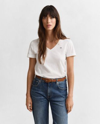 GANT Women Shield V-Neck T-Shirt (XXXL) WHITE