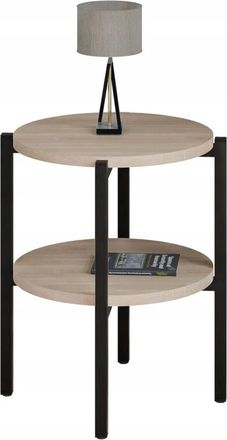 OEM Mesita De Noche Redonda Tipo Loft Con Estante, 35x35x46 Cm, Metal Negro