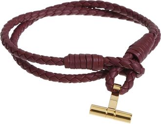 Tom Ford Accessoires, Heren, Rood, L, Leer, Braided Leather T Bracelet