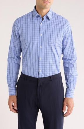 Duchamp Tailored Fit Check Print Dress Shirt in Blue at Nordstrom Rack, Size 15.5R