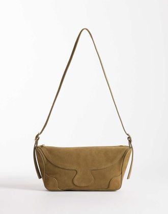 & Other Stories Borsa a tracolla in pelle beige con cuciture a vista-Neutro