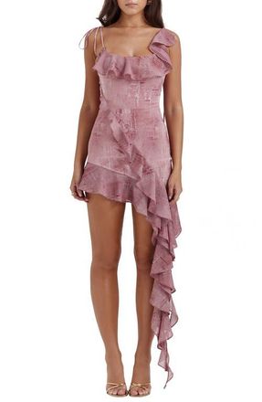 House of CB Lyrah Ruffle Tie Strap Minidress in Print Pink at Nordstrom, Size Small A