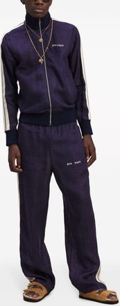Palm Angels Logo-Embroidered Linen Track Jacket - Navy
