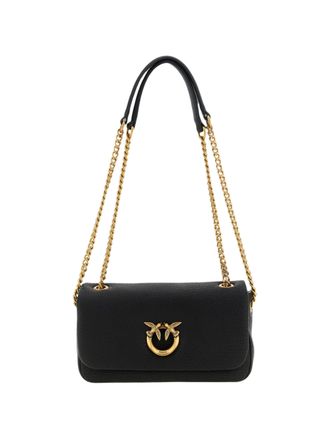 Pinko Rectangular Handbag With Gold-Tone Horizontal Chain And Flap Closure