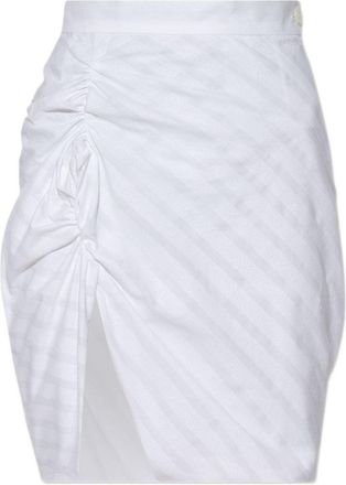 Vivienne Westwood White Striped Cotton Gathered Slit Skirt