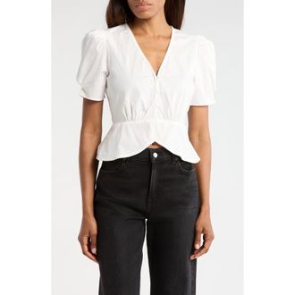 Wayf Stretch Cotton Peplum Top in Ivory at Nordstrom Rack, Size X-Small