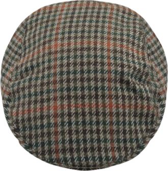 Tom Franks Mens Checked Wool Mix Tweed Flat Cap Khaki Orange L/XL
