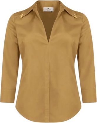 Elisabetta Franchi Shirt With Logo Charms - Dames - Overhemden - Beige - L - Katoen - Overhemden