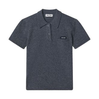 Miu Miu Polo in Maglia - female - Miu Miu - Polo Shirts - Gray - S - Tops