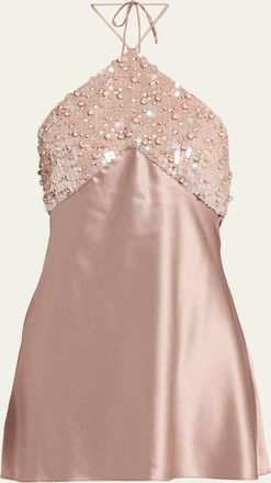 Retrof&ecirc;te Jeanne Embellished Satin Mini Dress