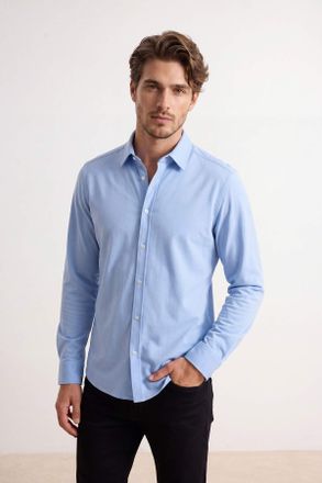 Trendyol MAN Heren Blauw Effen Lang Regular fit Overhemden