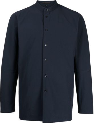 Shiatzy Chen collarless long-sleeved shirt - men - Polyester/Other fibres - 52 - Blue