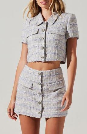 ASTR the Label Mavey Short Sleeve Tweed Jacket in Ice Blue at Nordstrom Rack, Size X-Small