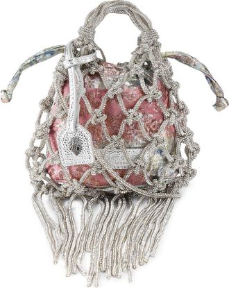 Kurt Geiger Mini Macram&eacute; Crystal Drawstring Bag in Open Grey at Nordstrom