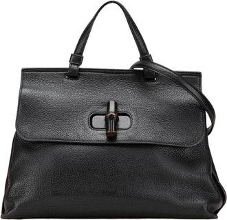 Gucci Pre-owned Medium Leather Bamboo Daily Satchel - Dames - Vintage Handtas - Zwart - ONE Size - Leer - Vintage