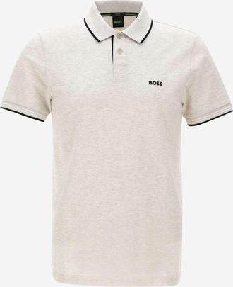 HUGO BOSS Mens Polo Shirt Light Grey Cotton T-shirts And Polos