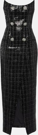 Balmain Sequined strapless tweed maxi dress