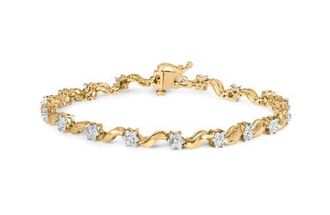 House of Brilliance 10k Yellow Gold 1.00 Cttw Round-Cut Diamond Floral S-Link 7.50 Bracelet at Nordstrom