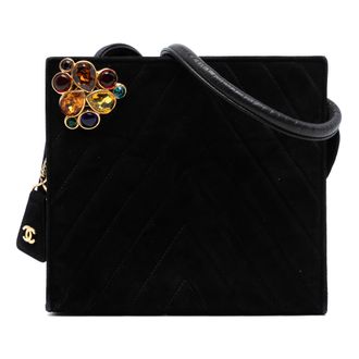 Chanel Black Chevron Velvet CC Stones Crossbody