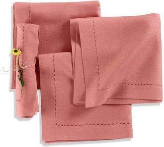 Solino Home Linen Dinner Napkins Set of 4, 20 x 20 Inch for Dining Table, Holiday and Everyday Table Decor - Medium Weight Hemstitch in Dusty Rose at