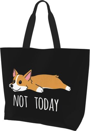 AOOEDM Not Today Corgi Ladies Canvas Tote Reusable Shopping Bag