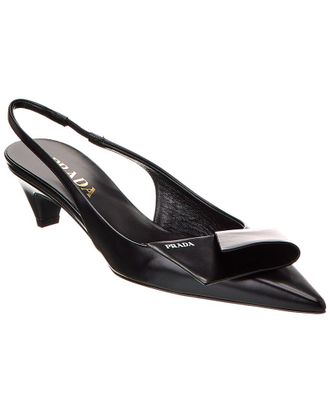 Prada Logo Leather Pointy-Toe Slingback Pump