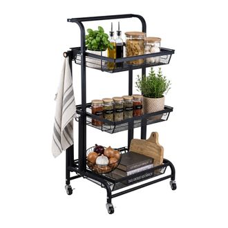Relaxdays Relaxdays Carrito De Cocina 3 Niveles Plegable, 94.5x44x30 Cm, Hierro Resistente, 3 Cestas, Negro