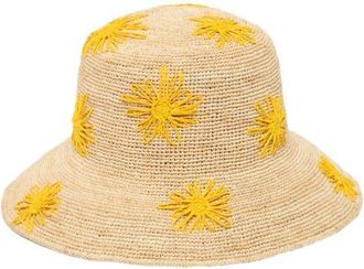 San Diego Hat Company Sol Embroidered Raffia Bucket Hat in Yellow at Nordstrom