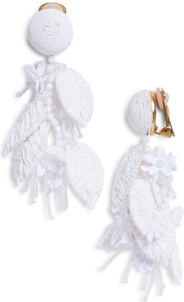 Oscar De La Renta Raffia Tassel Bouquet Clip-On Earrings in White at Nordstrom