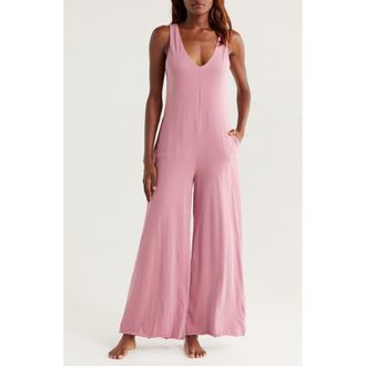 Lunya Organic Pima Cotton Wide Leg Lounge Jumpsuit in Clarion Rose at Nordstrom, Size Medium