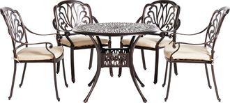 Beliani Conjunto De Comedor Para Jard&iacute;n Mesa Exterior De Aluminio Marr&oacute;n 4 Sillas Con Cojines De Asiento De Poli&eacute;ster Ancona