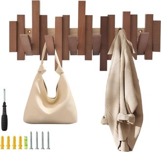 OEM Perchero De Pared De Madera Natural Con 6 Ganchos, Estilo Moderno, Plegable, Para Entrada, Ba&ntilde;o, Abrigos, Sombreros, Bolsos - Otros