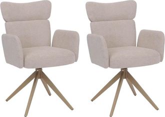 Hhg [nunca Usado] Juego De 2 Sillas De Comedor Hhg-673, Silla Giratoria Con Retorno Autom&aacute;tico, Tejido Boucl&eacute; 350 G/m&sup2;, &Ouml;ko-tex, Beige, Patas Con Aspecto 
