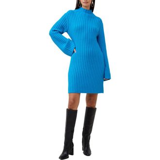 French Connection Babysoft Long Sleeve Rib Sweater Dress in Blue Jewel at Nordstrom, Size Small