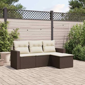 vidaXL Set De Sof&aacute;s De Jard&iacute;n 4 Pzas Y Cojines Rat&aacute;n Sint&eacute;tico Marr&oacute;n Vidaxl