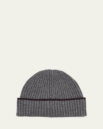 Brunello Cucinelli Mens Tipped Cashmere Rib Beanie Hat