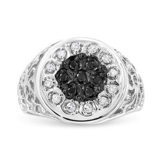 House of Brilliance Mens Silver 1/4 Cttw White and Black Diamond Halo Cluster Ring Band at Nordstrom, Size 10