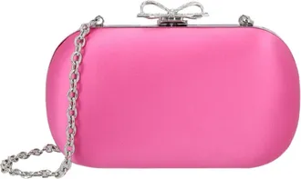 Self Portrait Oval-Shaped Satin Finish Clutch with Crystal-Embellished Bow Clasp
