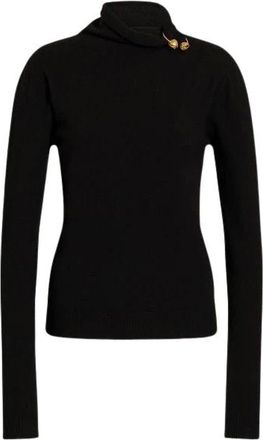 Alberta Ferretti Truien & Vesten, Dames, Zwart, S, Wol, Pullover van wol, zijde en kasjmier met bloemenbroche
