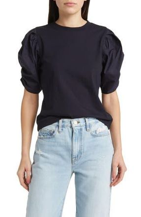 Frame Denim Ruched Sleeve Organic Cotton T-Shirt in Navy at Nordstrom Rack, Size Medium