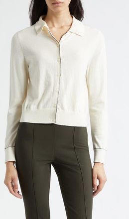 Vince Cotton & Cashmere Blend Tipped Cardigan in Off White/dark Artichoke at Nordstrom, Size Xx-Small