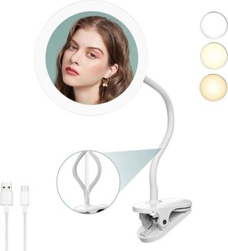 OEM Espejo De Afeitar Con Clip De 6,5 Con Brazo Flexible De Aumento De 10x (blanco, 5x), Espejo De Ducha Ajustable Con Lente Recargable Por Usb