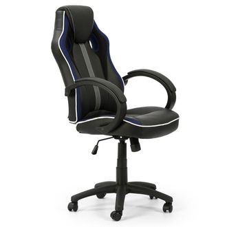 HOMN Sill&oacute;n de oficina elevable y reclinable piel sint&eacute;tica, negro/azul