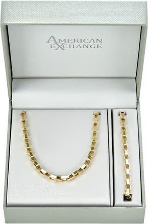 American Exchange Mens Elongated Box Link Necklace & Bracelet Set in Gold at Nordstrom Rack