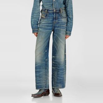 Diesel Relaxed Jeans High Waist 1982 D-Hakou, Medium blue, Button fly
