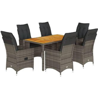 vidaXL Set Comedor Jard&iacute;n 7 Pzas Y Cojines Rat&aacute;n Sint&eacute;tico Gris